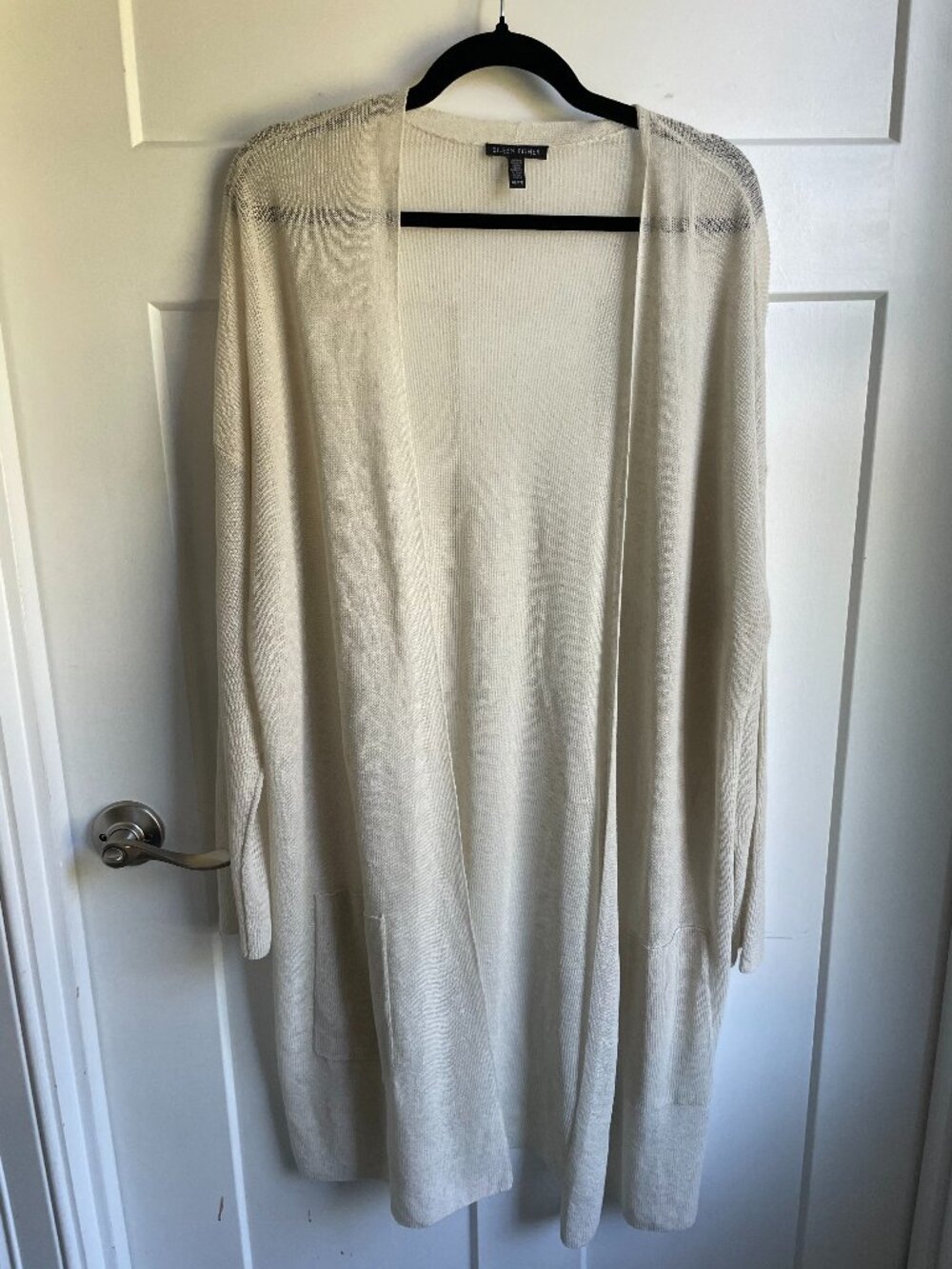 Eileen Fisher Organic Linen Blend Cardigan XL Cream Open Front Duster Sweater